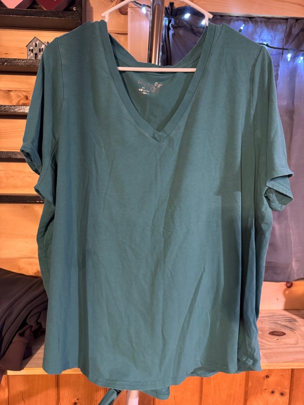 Terra & Sky Teal V-Neck Short Sleeve Top